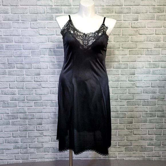Vintage Other - Vintage‎ Maidenform 38 Full Black Slip Lingerie Something Special Nylon Lace